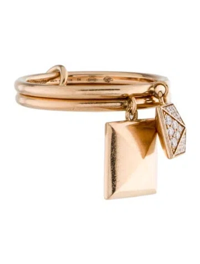 Pre-owned Hermes 18k Diamond Clou D'h Double Ring In Multi