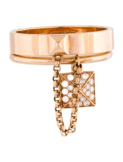 Pre-owned Hermes 18k Diamond Clou D'h Double Ring In Multi