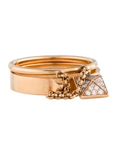Pre-owned Hermes 18k Diamond Clou D'h Double Ring In Multicolor