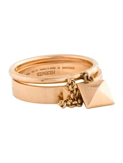 Pre-owned Hermes 18k Diamond Clou D'h Double Ring In Multicolor