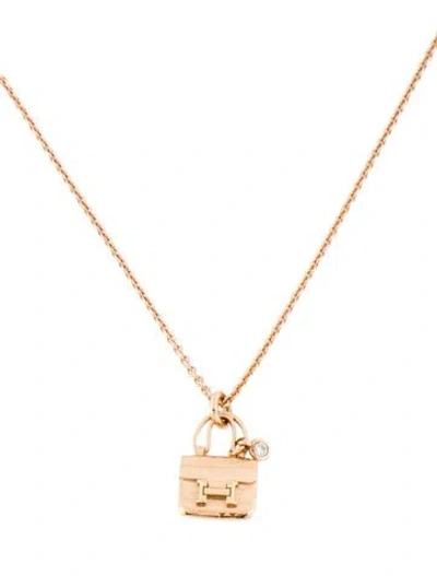 Pre-owned Hermes 18k Diamond Constance Amulette Pendant Necklace, 15.5" In Multi