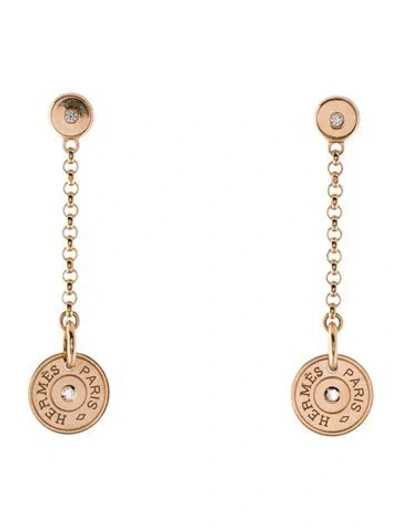 Pre-owned Hermes 18k Diamond Ex-libris Clou De Selle Drop Earrings In Multi