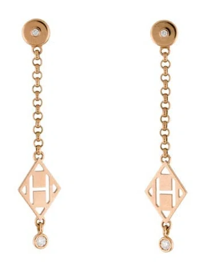 Pre-owned Hermes 18k Diamond Gambade Drop Earrings In Multi