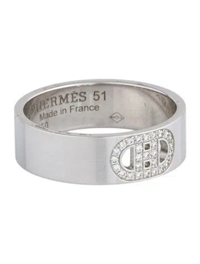 Pre-owned Hermes 18k Diamond H D'ancre Ring, Small Model In Multi