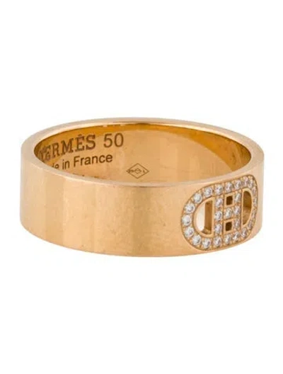 Pre-owned Hermes 18k Diamond H D'ancre Ring, Small Model In Multi