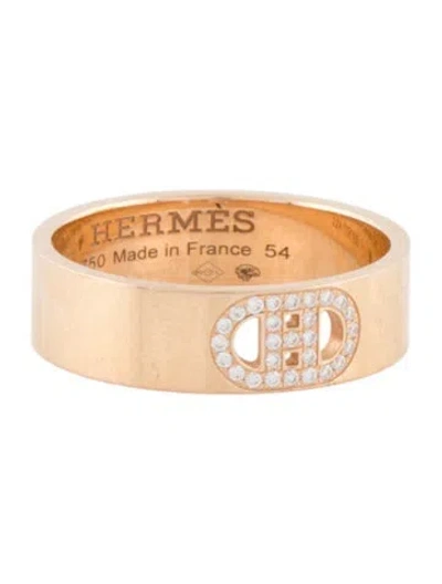 Pre-owned Hermes 18k Diamond H D'ancre Ring, Small Model In Multi