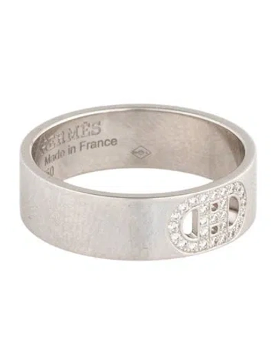 Pre-owned Hermes 18k Diamond H D'ancre Ring, Small Model In Multicolor
