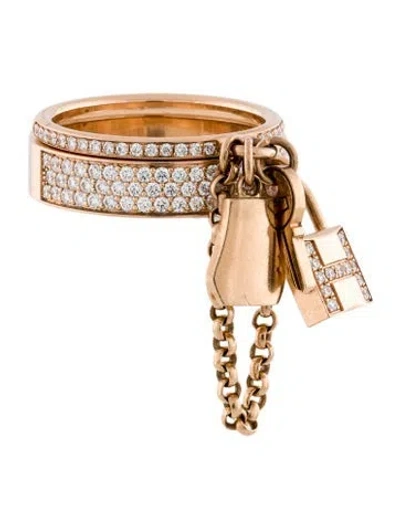 Pre-owned Hermes 18k Diamond Kelly Cadenas Double Ring In Multicolor