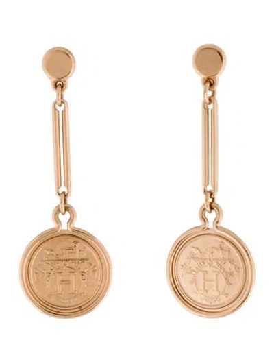 Pre-owned Hermes 18k Ex-libris Drop Earrings In Multi