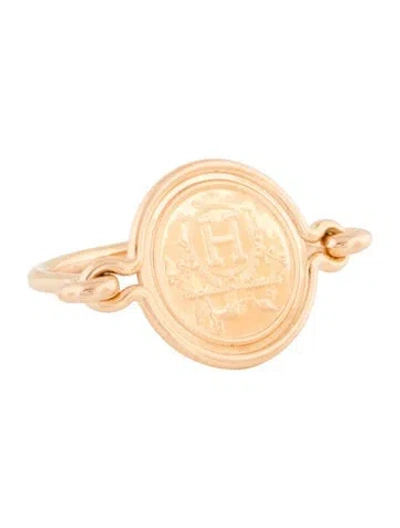 Pre-owned Hermes 18k Ex-libris Ring In Multicolor