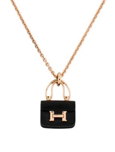 Pre-owned Hermes 18k Nephrite Amulettes Constance Pendant Necklace, 16" In Multi