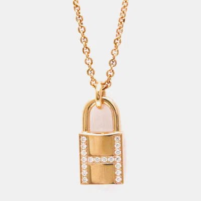 Pre-owned Hermes 18k Pink Gold Cadena Carat/0.09 Diamond Pendant Necklace