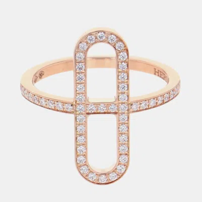 Pre-owned Hermes 18k Pink Gold Ever Chaine D'ancre Diamond Ring Size Pm