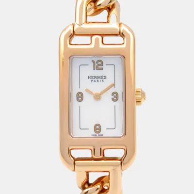 Pre-owned Hermes 18k Pink Gold White Shell Nantucket Watch