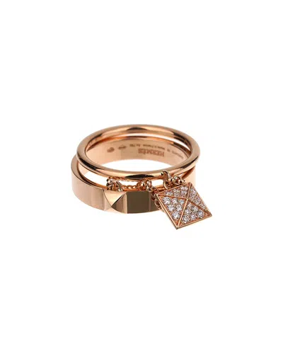 Pre-owned Hermes Hermès 18k Rose Gold 0.15 Ct. Tw. Diamond Clou D'h Ring (authentic Pre-loved)