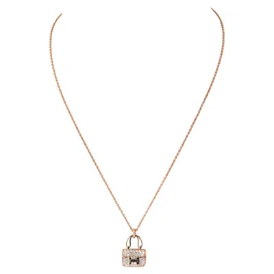 Pre-owned Hermes 18k Rose Gold Amulettes Constance Pendant Necklace In Red