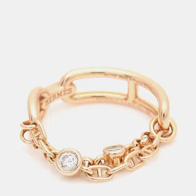 Pre-owned Hermes Hermès 18k Rose Gold Diamond Chandal Chaos Ring Eu 52
