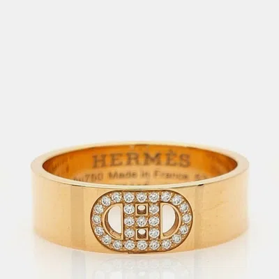 Pre-owned Hermes Hermès 18k Rose Gold Diamond D'ancre Ring Eu 52.5 In Multi
