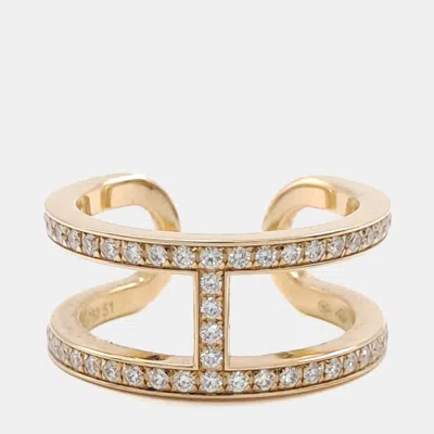 Pre-owned Hermes Hermès 18k Rose Gold Diamond Ever Ring Eu 51 In Multi