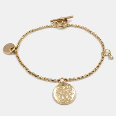 Pre-owned Hermes Hermès 18k Rose Gold Diamond Ex-libris Bracelet In Multi