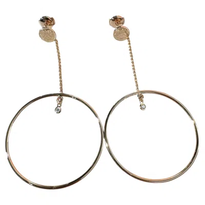Pre-owned Hermes Hermès 18k Rose Gold Diamond "ex-libris" Open Hoop Drop Earrings In Red