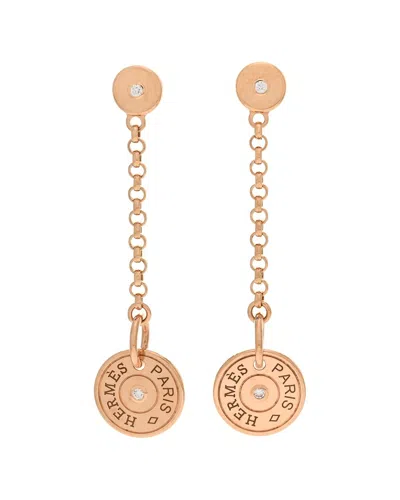 Pre-owned Hermes Hermès 18k Rose Gold Diamond Gambade Clou De Selle Earrings (authentic Pre-loved)