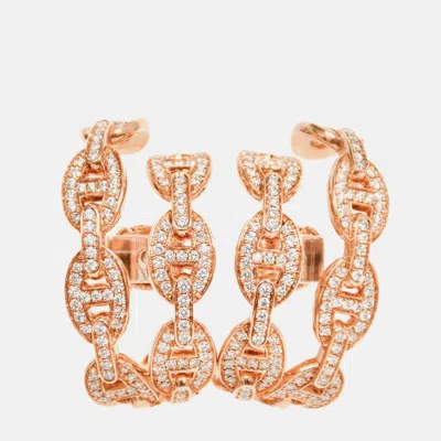 Pre-owned Hermes 18k Rose Gold Diamonds Chaine D'ancre Enchaine Cuff Earrings