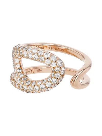 Pre-owned Hermes 18k Rose Gold Medium Chaîne D'ancre Punk Diamond Ring