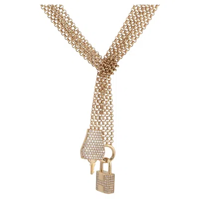 Pre-owned Hermes 18k Rose Gold Pave Diamond Gm Collier Kelly Clochette Necklace St In Red