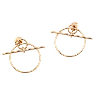 Pre-owned Hermes 18k Rose Gold Small Toggle Loop Stud Earrings In Red