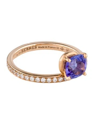 Pre-owned Hermes 18k Tanzanite & Diamond Grand Jete Solitaire Engagement Ring, Medium Model In Multi