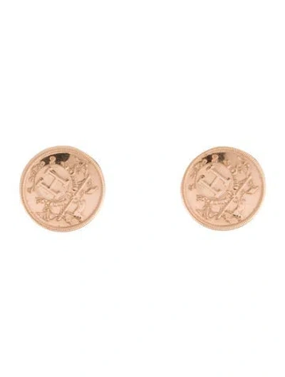 Pre-owned Hermes 18k Very Small Ex-libris Stud Earrings In Multi