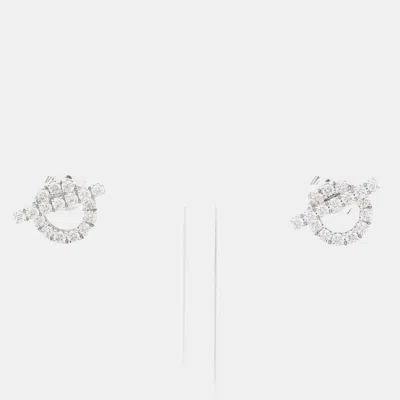 Pre-owned Hermes 18k White Gold Diamond Finesse Earrings In Silver
