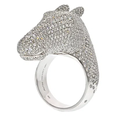 Pre-owned Hermes 18k White Gold Diamond Horse Galop Ring