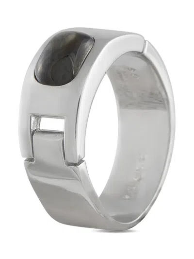 Pre-owned Hermes 18k White Gold Quartz Ring In Silver
