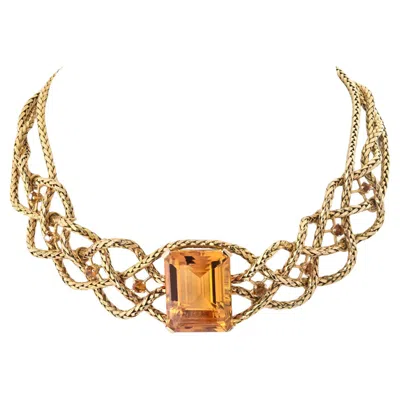 Pre-owned Hermes 18k Yellow Gold 61.50cttw Citrine Braided Choker Necklace