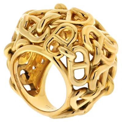 Pre-owned Hermes 18k Yellow Gold Chaîne D'ancre Dome Cocktail Ring