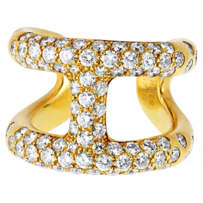 Pre-owned Hermes 18k Yellow Gold "h" Diamond 2.20cttw Cocktail Ring
