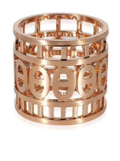 Pre-owned Hermes 18kt Rose Gold Chaine D'ancre Band Ring