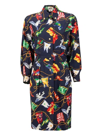 Pre-owned Hermes 1900 Patterned Dress In Blue
