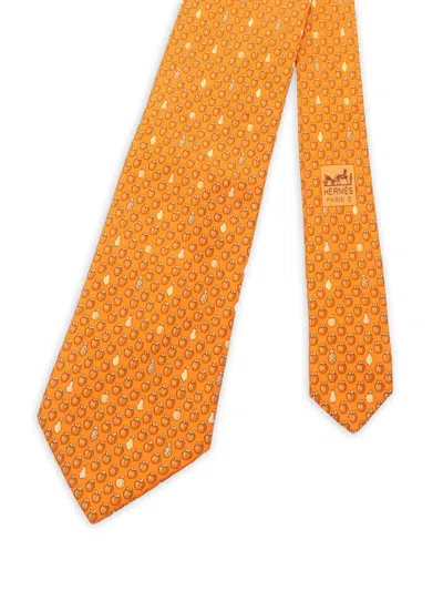 Pre-owned Hermes 1910s Fruit Pattern Tie In Orange