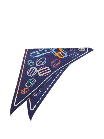 Pre-owned Hermes 1920 Bouclerie Moderne Scarf In Blue