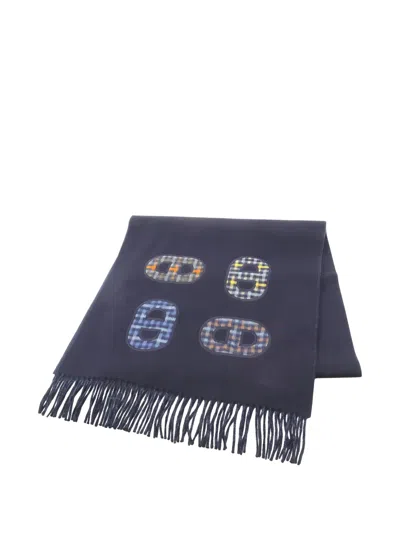 Pre-owned Hermes 1920 Chain-motif Cashmere Scarf In Blue