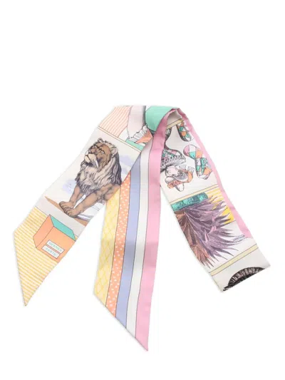 Pre-owned Hermes 1920 Grand Theatre Nouveau Twilly Scarf In White