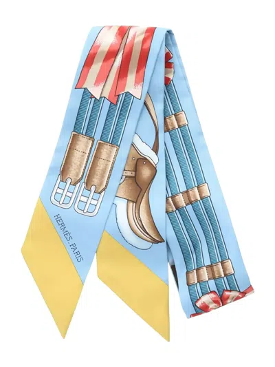 Pre-owned Hermes 1920 Jumping Twilly Scarf In Blue
