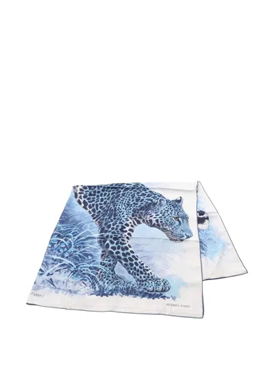 Pre-owned Hermes 1920 Panthera Pardus 140 Scarf In Blue