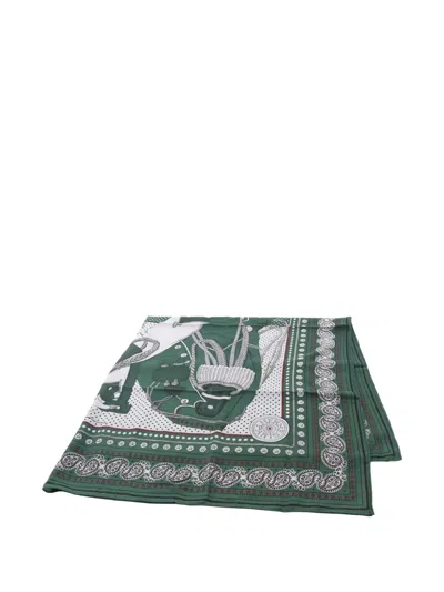 Pre-owned Hermes 1920 Zouaves Et Dragons Scarf In Green