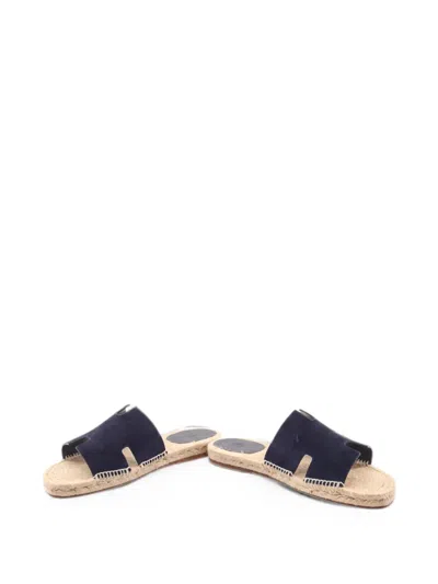 Pre-owned Hermes 1920s Antigua Suede Sandals In Blue
