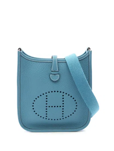 Pre-owned Hermes 1945-1970 Clemence Evelyne Tpm Shoulder Bag In Blue