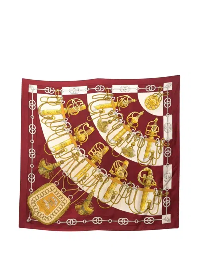 Pre-owned Hermes 1950s Cliquetis Silk Scarf In Red